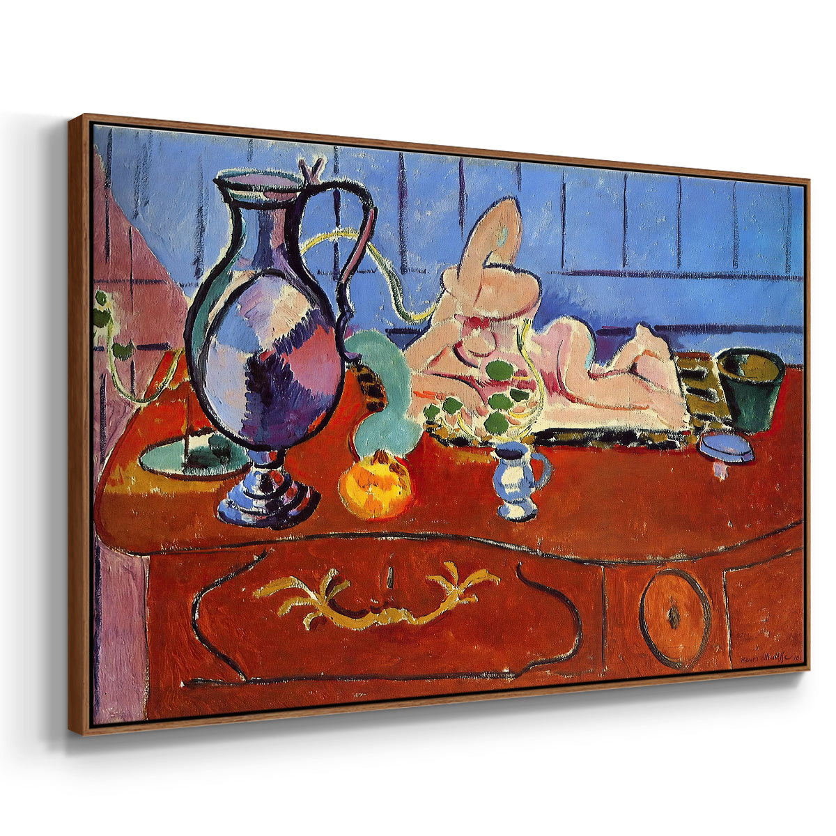Still Life with a Pewter Jug and Pink Statuette, 1910 - Floater Framed Canvas Print