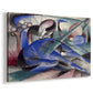 Canvas art print featuring an expressionist animal resting within stylized environment, displayed at an angle