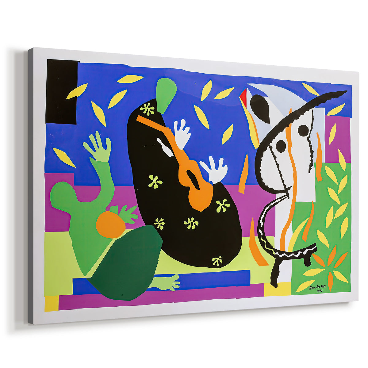 Canvas art print featuring a modernist collage combining figure and color blocks, displayed at an angle