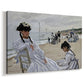 Canvas art print featuring an impressionist seaside scene with women in dresses and hats, displayed at an angle