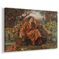Canvas art print featuring a dramatic allegory of suffering with figure engulfed in fiery environment, displayed at an angle