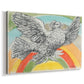 Canvas art print featuring a symbolic composition with bird and color bands, displayed at an angle