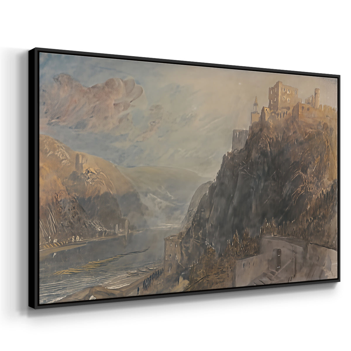 Rheinfels Looking to Katz and Gourhausen, 1817 - Floater Framed Canvas Print