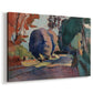 Canvas art print featuring an expressive park scene with foliage and resting figure, displayed at an angle