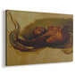 Canvas art print featuring an intense scene of human confronting constrictor, displayed at an angle