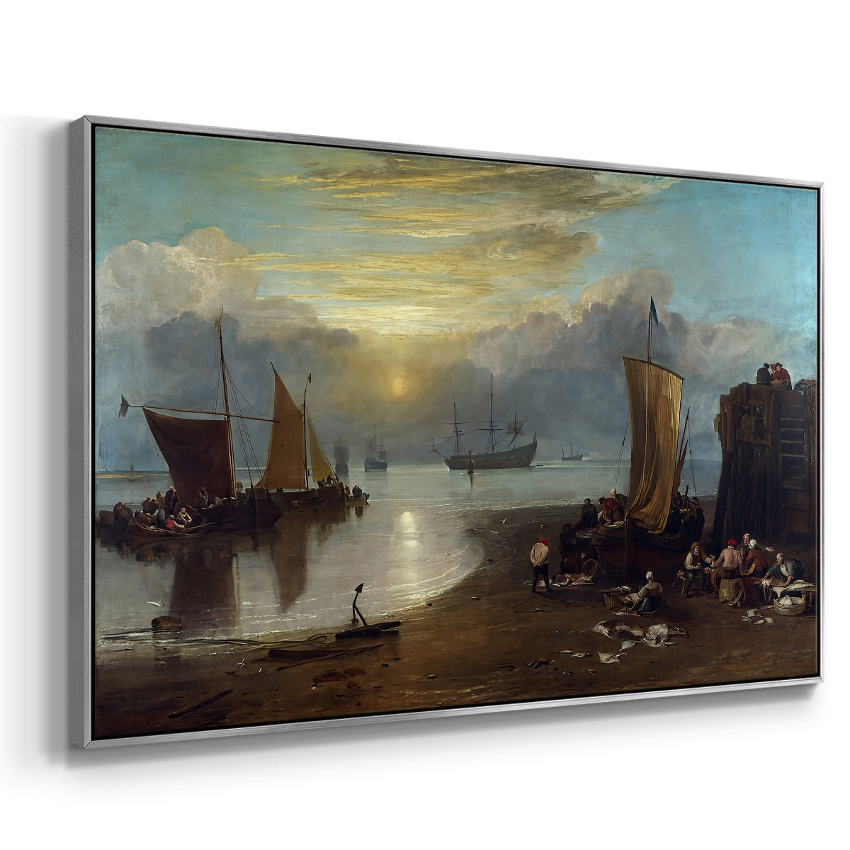 Sun Rising through Vapour: Fishermen Cleaning and Selling Fish, c. 1807 - Floater Framed Canvas Print