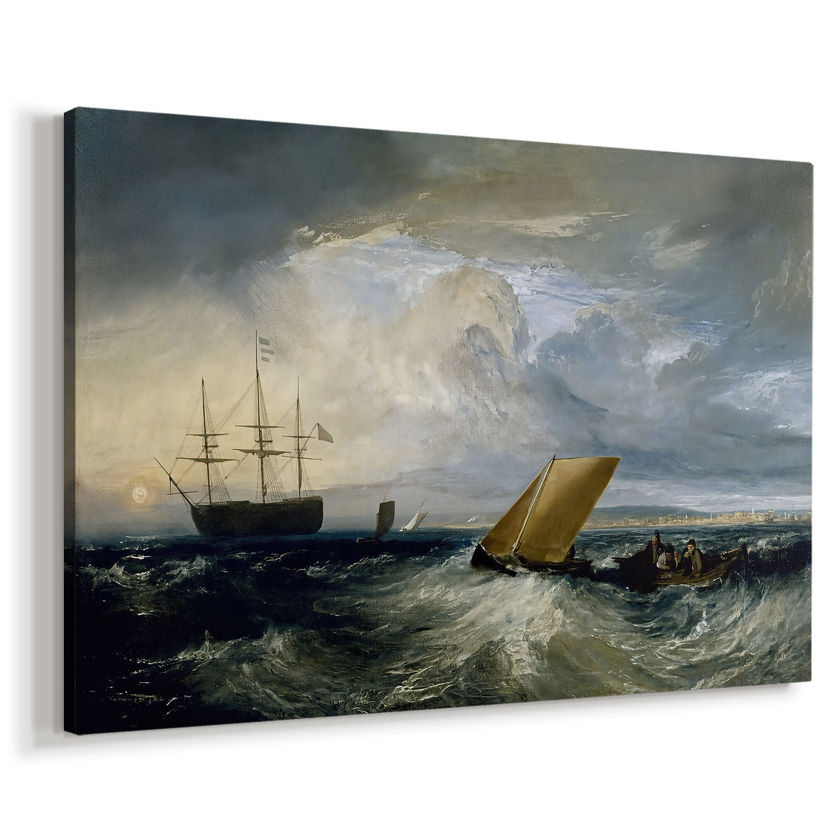 Canvas art print featuring a maritime view with vessels and water, displayed at an angle