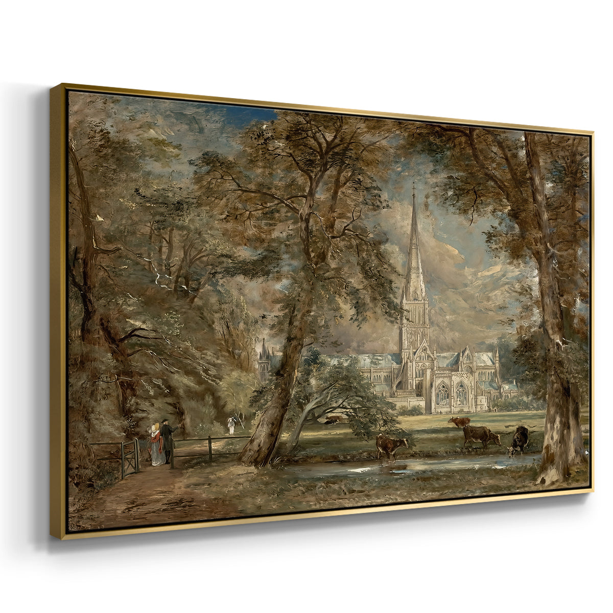 Salisbury Cathedral from the Bishop's Grounds, c. 1822-1823 - Floater Framed Canvas Print