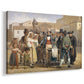Canvas art print featuring an outdoor marketplace with central figure addressing onlookers, displayed at an angle