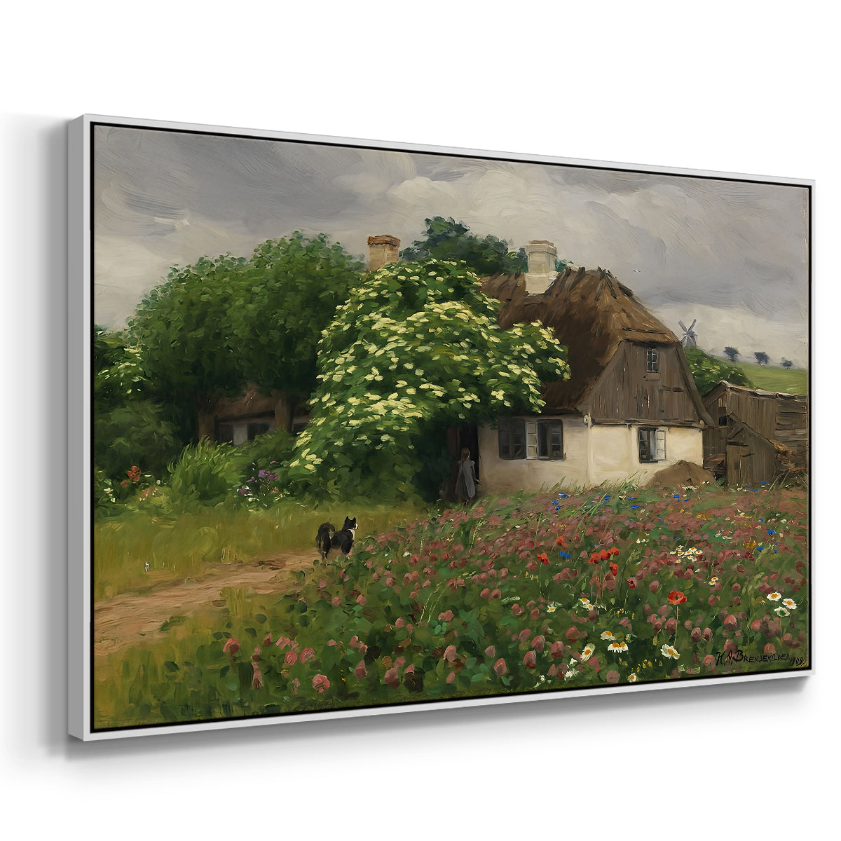 Farmhouse with Meadow Flowers, 1909 - Floater Framed Canvas Print