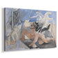 Canvas art print featuring a symbolic hybrid creature scene, displayed at an angle