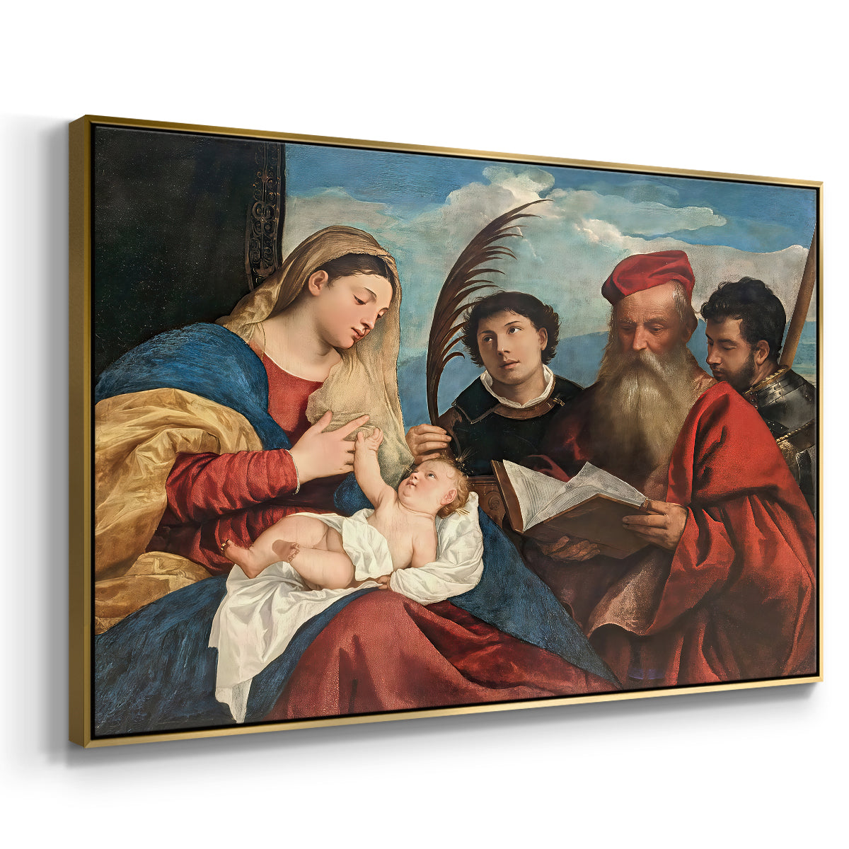 Mary and Child with Saints Stephen, Jerome and Maurice, c. 1510 - Floater Framed Canvas Print