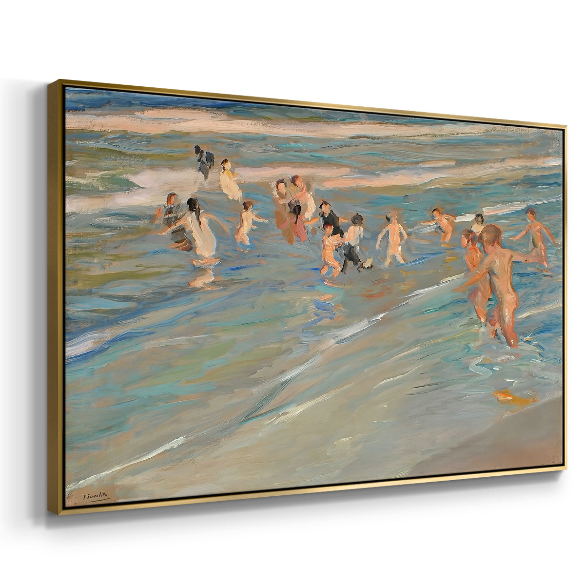 Children Playing on the Beach in Valencia, c. 1908 - Floater Framed Canvas Print