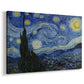 Canvas art print featuring an expressive nocturnal landscape with glowing celestial patterns, displayed at an angle