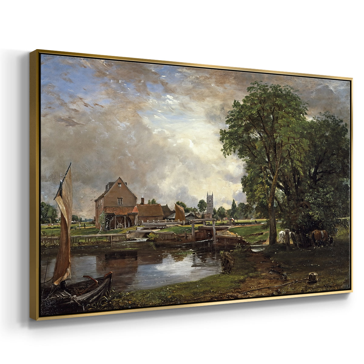 Dedham Lock and Mill, c. 1820 - Floater Framed Canvas Print