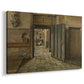 Canvas art print featuring an indoor scene with figures facing each other in simple room, displayed at an angle