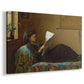 Canvas art print featuring a domestic scene with figures reacting to shared news, displayed at an angle