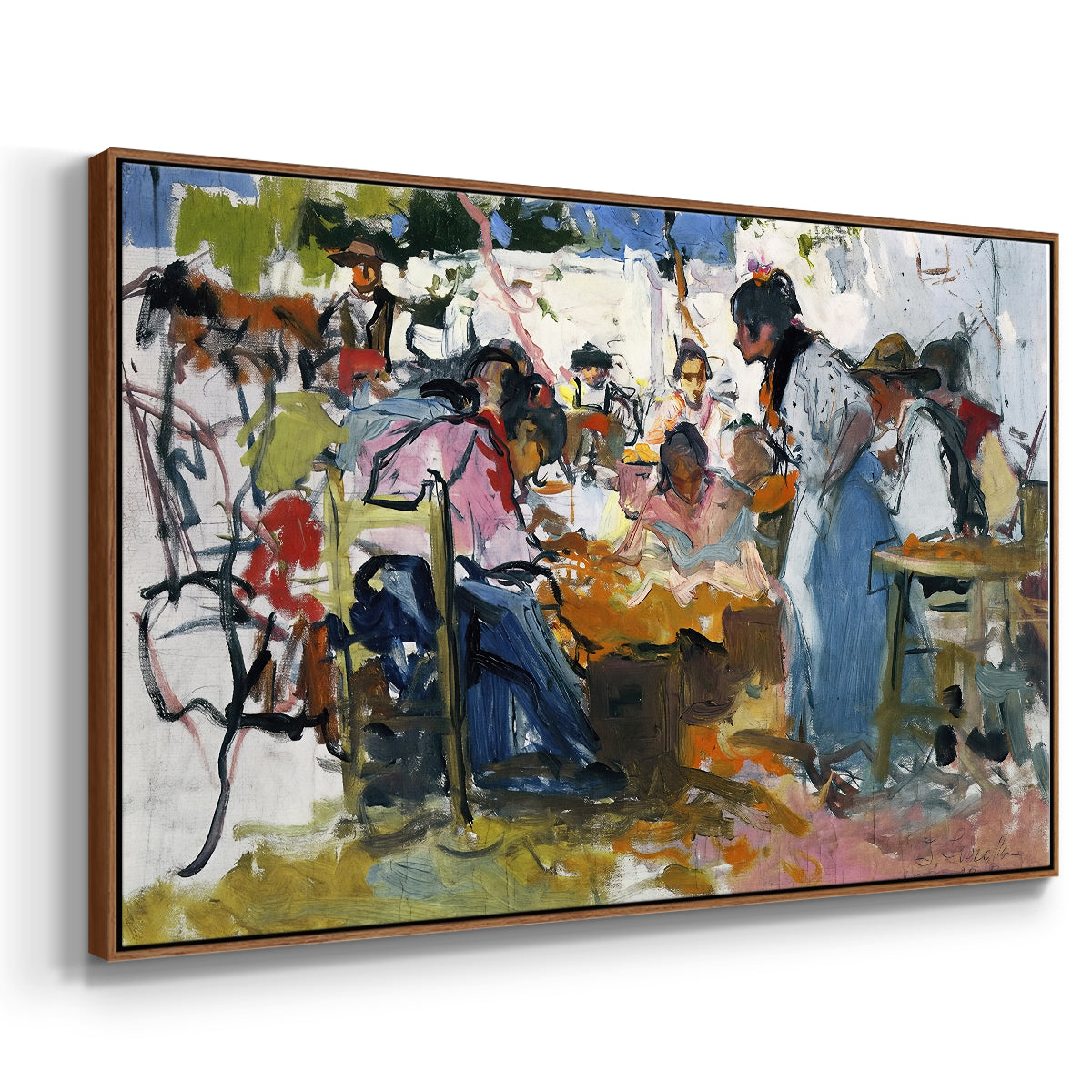 Net Menders in Valencia, 1909 - Floater Framed Canvas Print