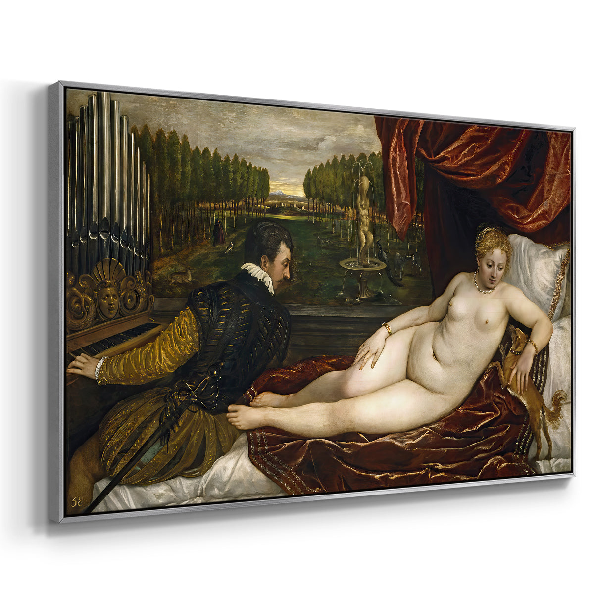 Venus with an Organist and a Dog, c. 1550 - Floater Framed Canvas Print