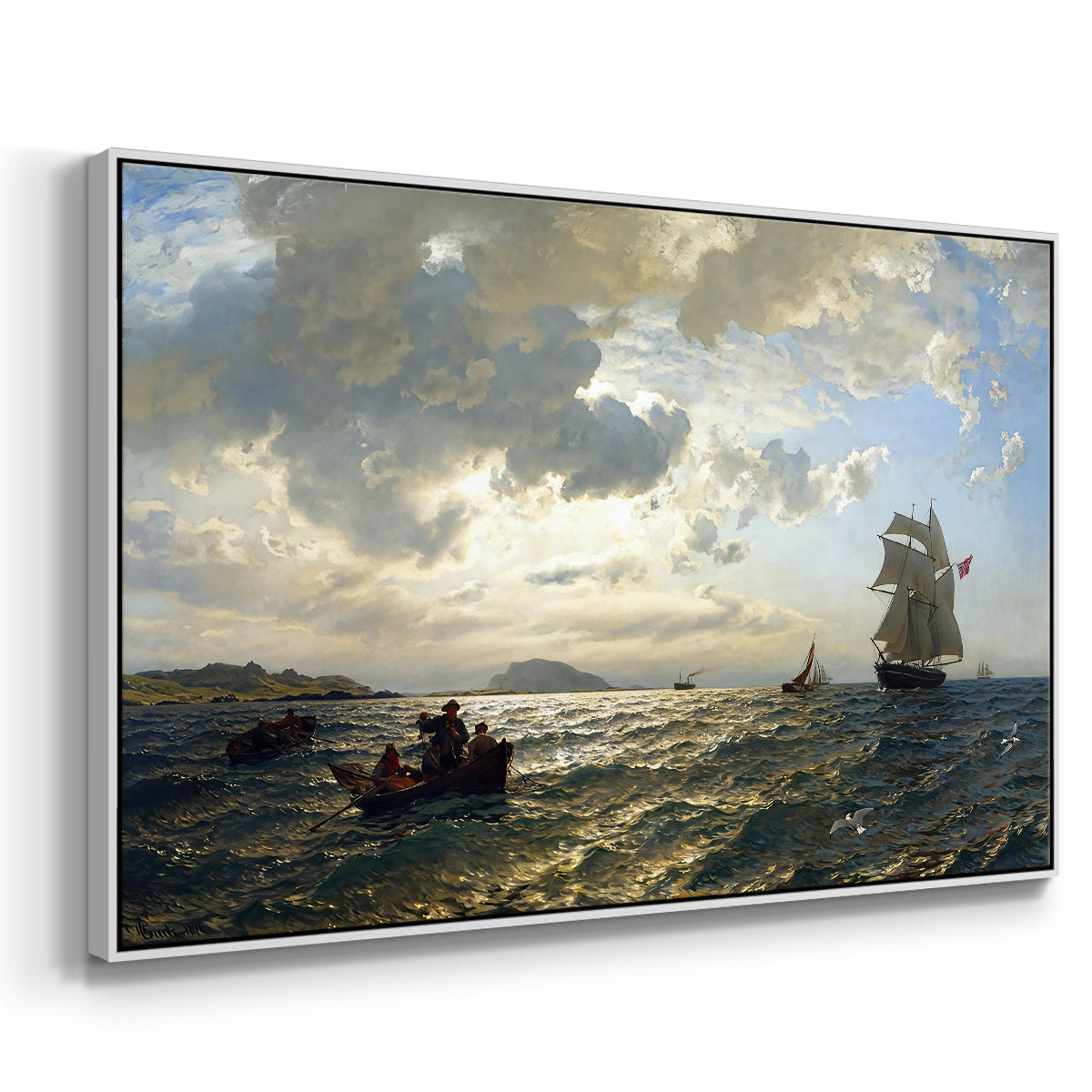 Fresh Breeze on the Norwegian Coast, 1876 - Floater Framed Canvas Print