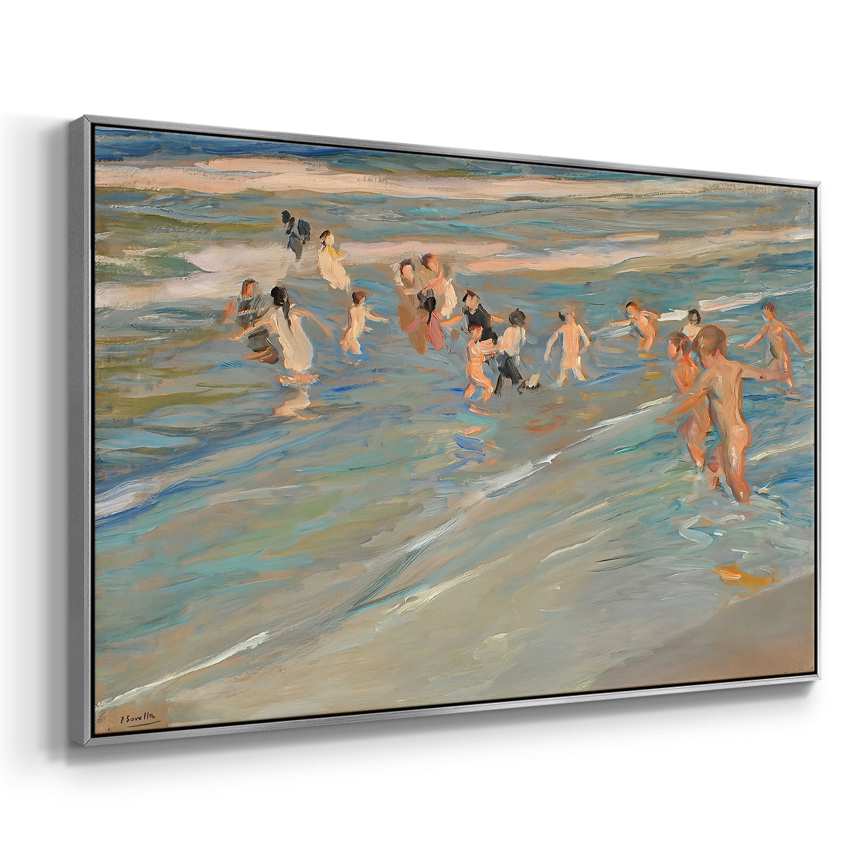 Children Playing on the Beach in Valencia, c. 1908 - Floater Framed Canvas Print