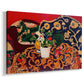 Canvas art print featuring an expressive tabletop arrangement with food and ceramics, displayed at an angle