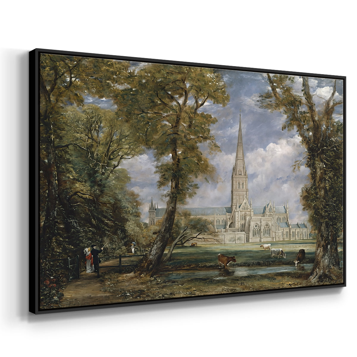 Salisbury Cathedral from the Bishop's Grounds, c. 1825 - Floater Framed Canvas Print