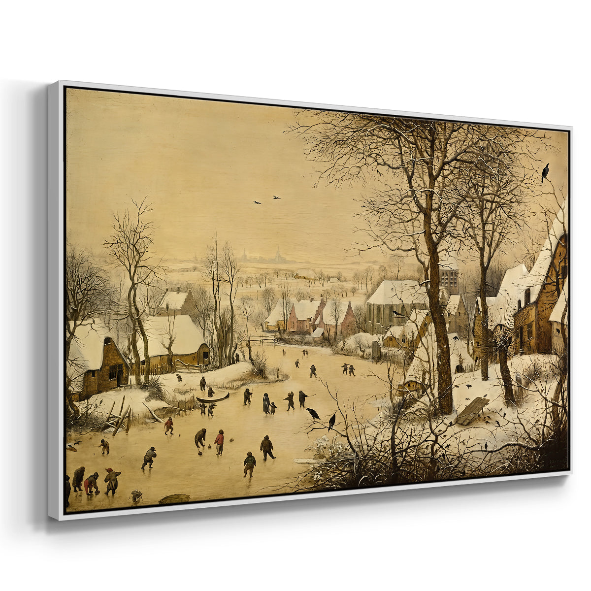 Winter Landscape with Skaters and Bird Trap, 1565 - Floater Framed Canvas Print
