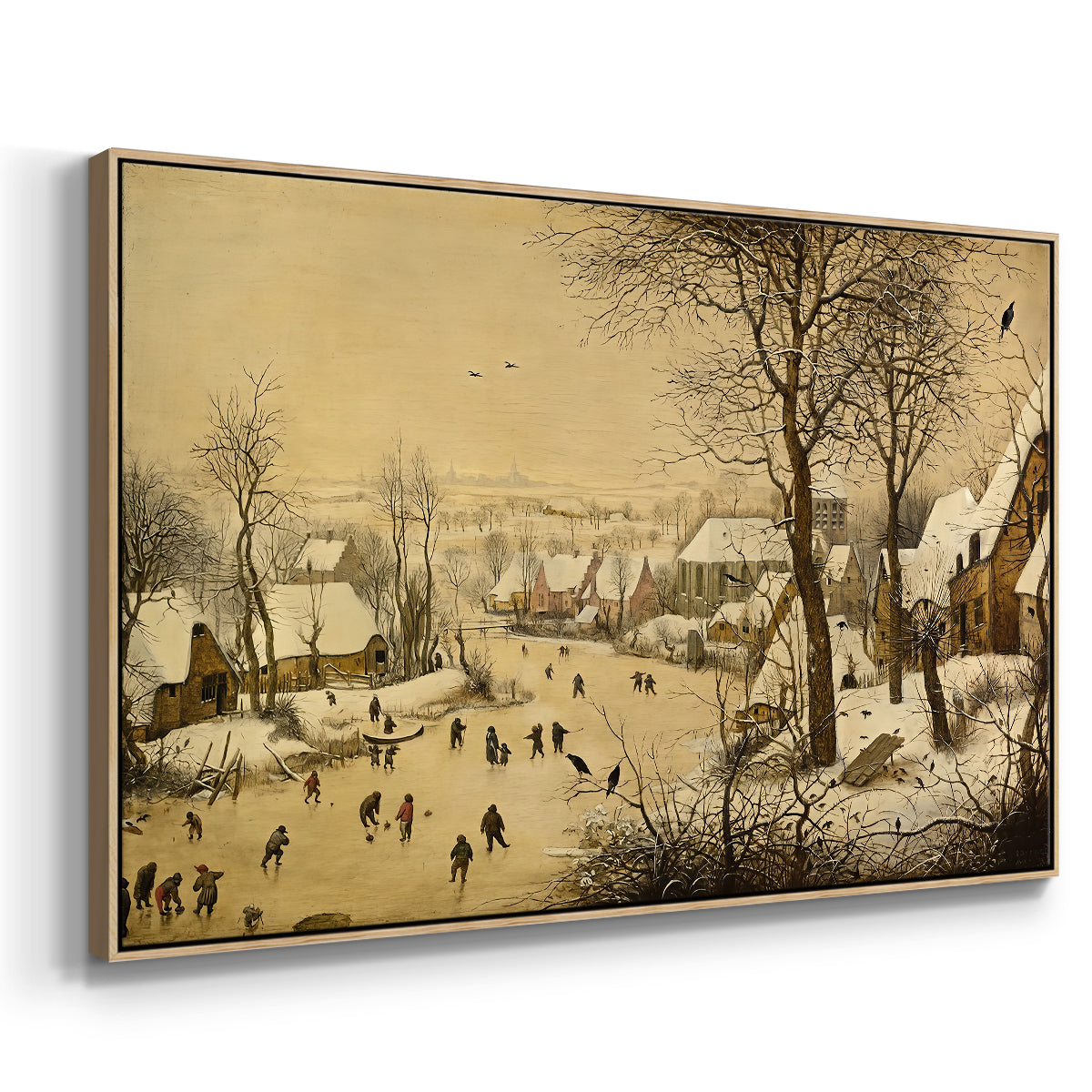 Winter Landscape with Skaters and Bird Trap, 1565 - Floater Framed Canvas Print
