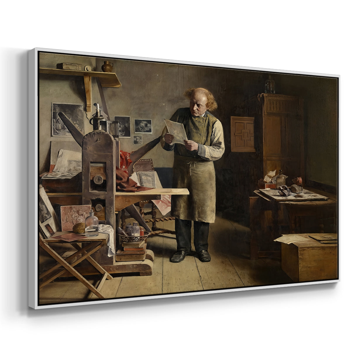 The Plate Printer, 1875 - Floater Framed Canvas Print