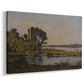 Canvas art print featuring a pastoral landscape with water and soft vegetation, displayed at an angle