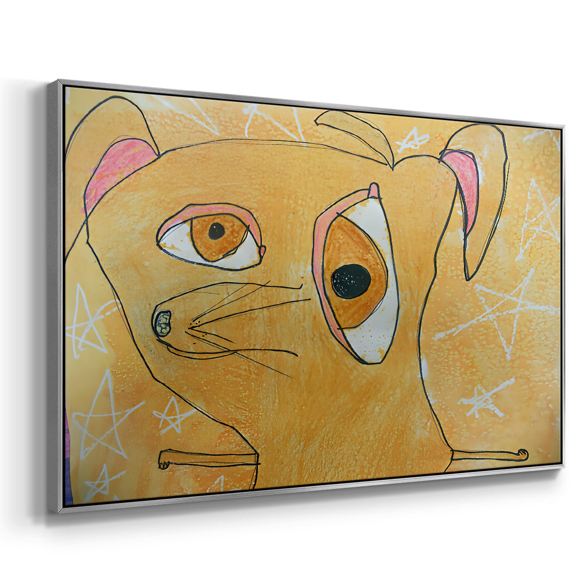 Cubist Dog with Stars (Student Art) - Floater Framed Canvas Print