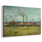 Canvas art print featuring an urban-industrial scene with factories and open sky, displayed at an angle