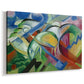 Canvas art print featuring stylized animals depicted with bold color blocks and shapes, displayed at an angle