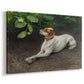 Canvas art print featuring a realistic portrait of a resting dog with attentive expression, displayed at an angle
