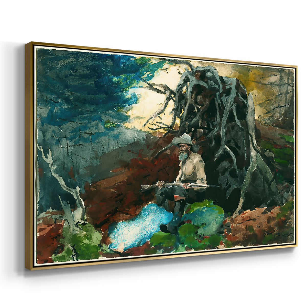 Campfire, Adirondacks, 1892 - Floater Framed Canvas Print