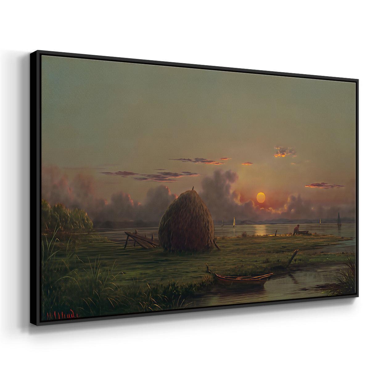 Haystack at Sunset, 1880 - Floater Framed Canvas Print
