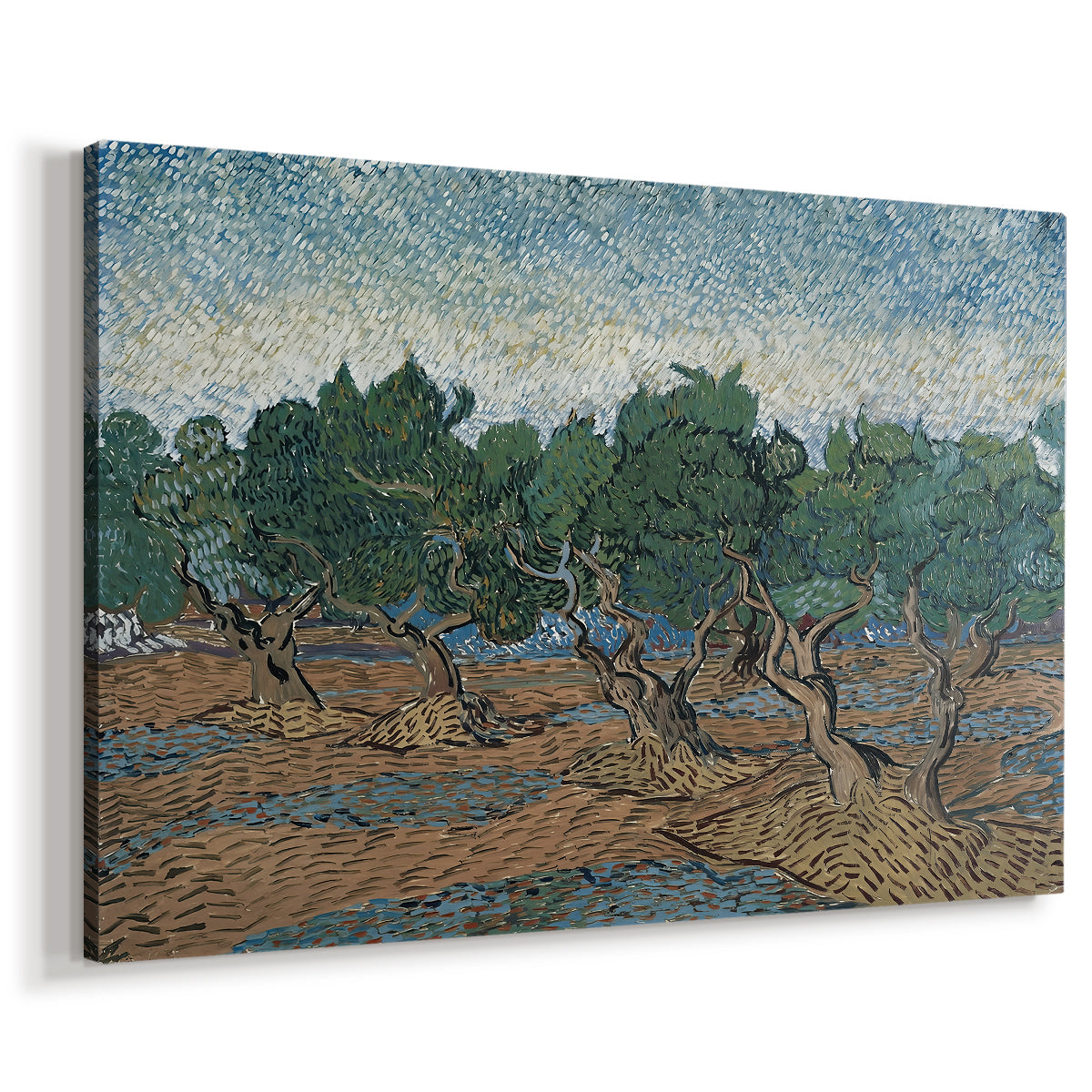 Canvas art print featuring an expressive landscape with trees and textured brushwork, displayed at an angle