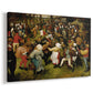 Canvas art print featuring a rustic wedding scene with people dancing, displayed at an angle