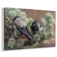 Canvas art print featuring birds standing alert in natural field environment, displayed at an angle