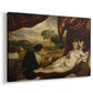 Canvas art print featuring a mythological figure scene with musician beside Venus, displayed at an angle