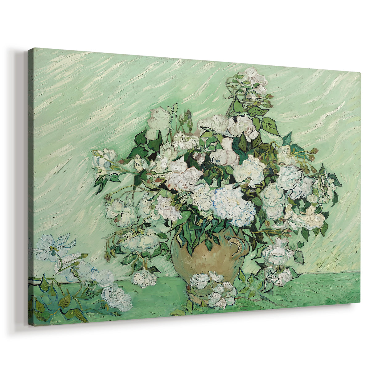 Canvas art print featuring an expressive floral composition with delicate petals, displayed at an angle