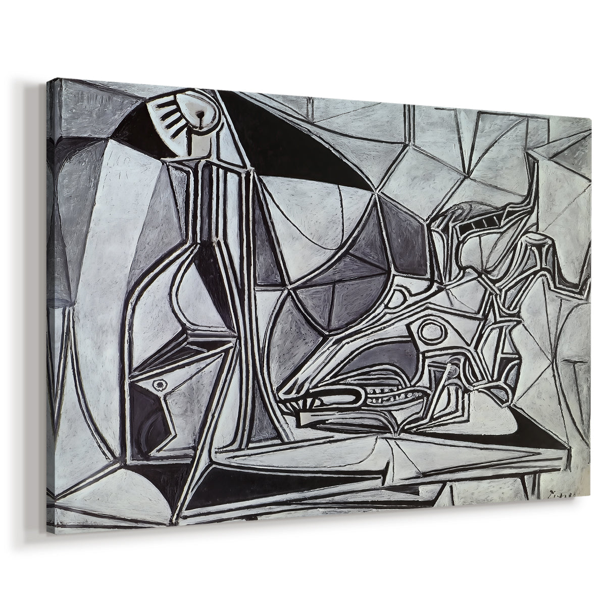 Canvas art print featuring a cubist arrangement with geometric fragmentation, displayed at an angle