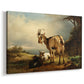 Canvas art print featuring a pastoral animal family scene, displayed at an angle