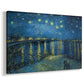 Canvas art print featuring an expressive nocturnal landscape with water and city lights, displayed at an angle