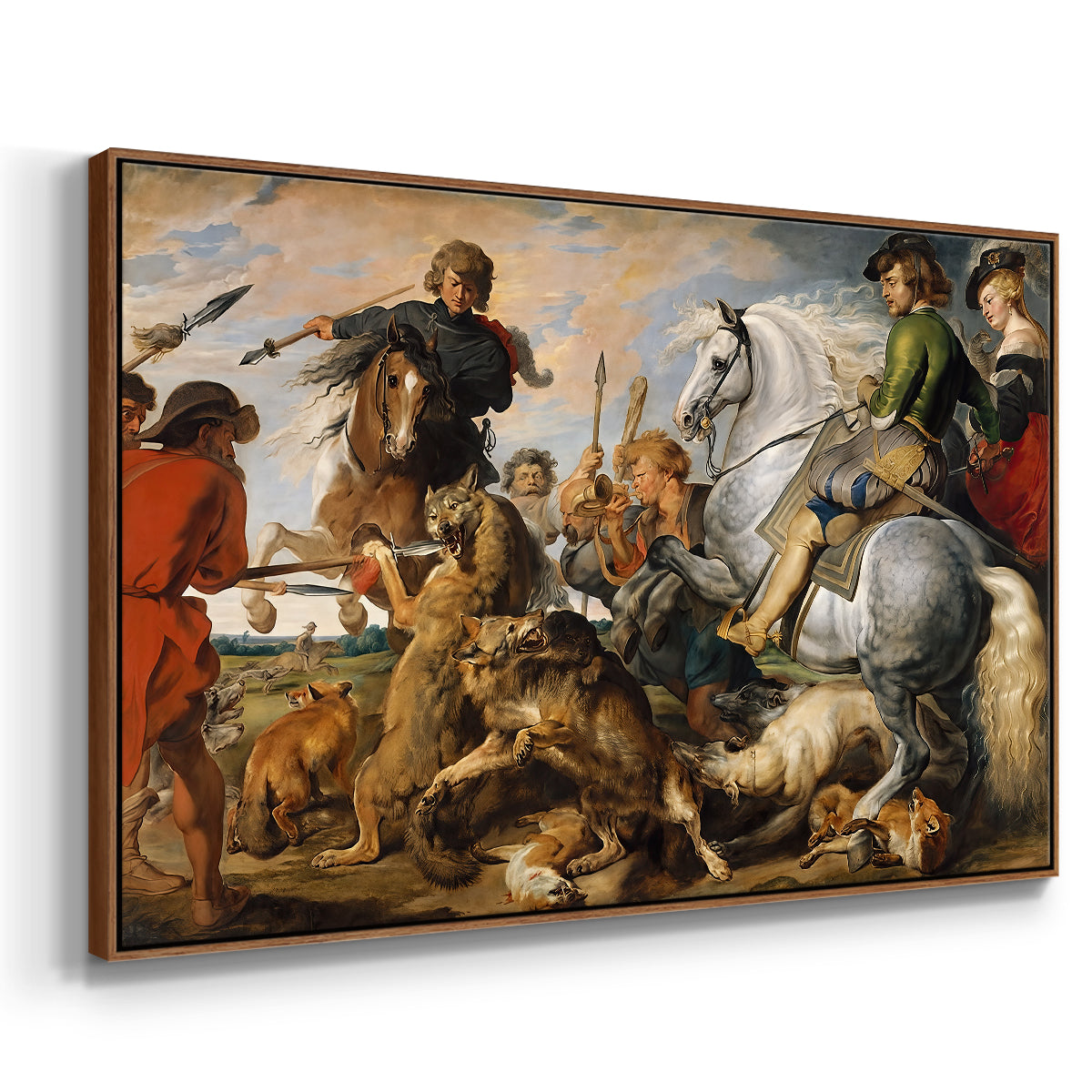 The Wolf and Fox Hunt, c. 1616 - Floater Framed Canvas Print