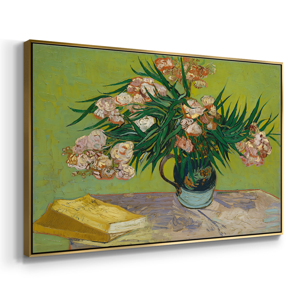 Vase with Oleanders and Books, 1888 - Floater Framed Canvas Print