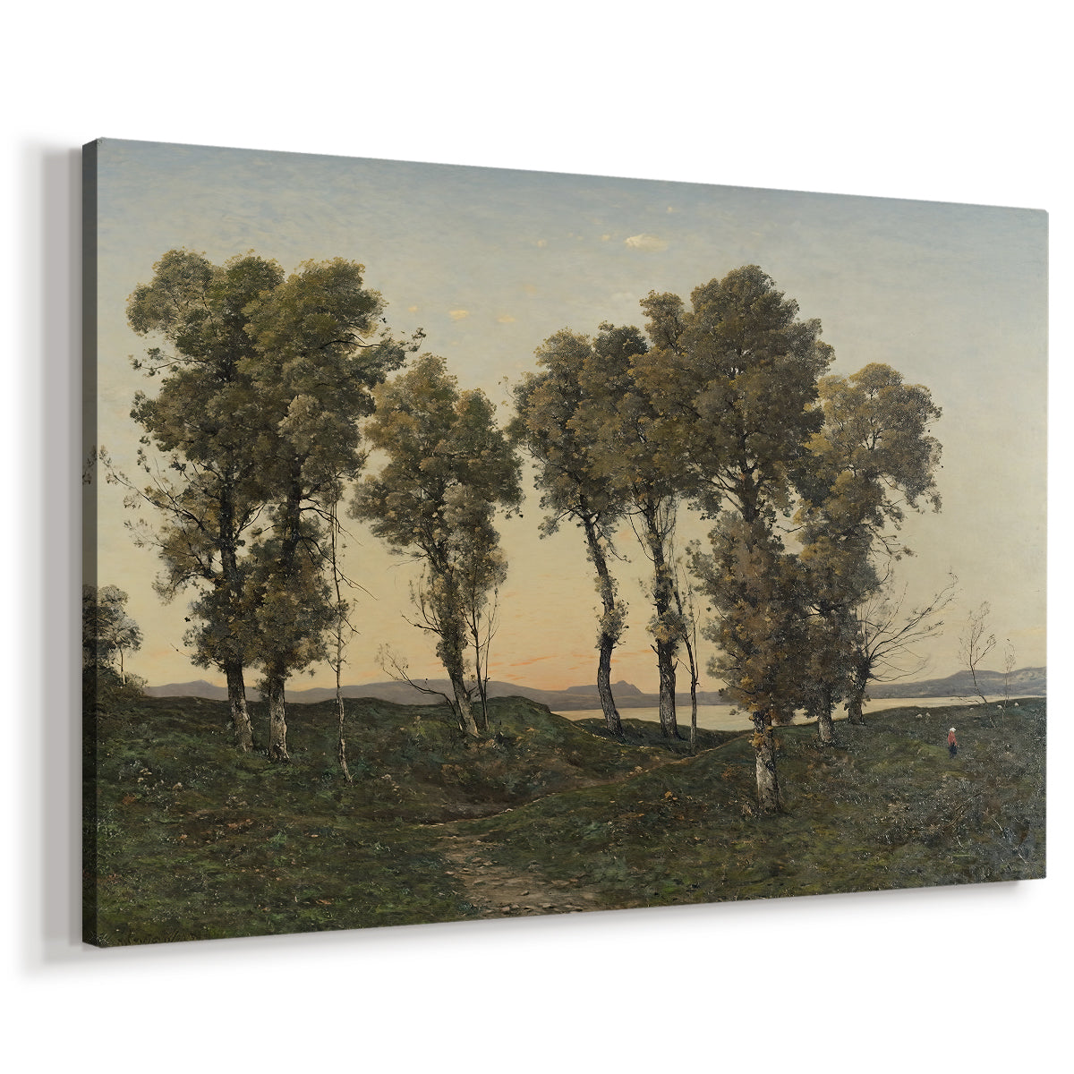 Canvas art print featuring a pastoral landscape with fading light and seasonal colors, displayed at an angle