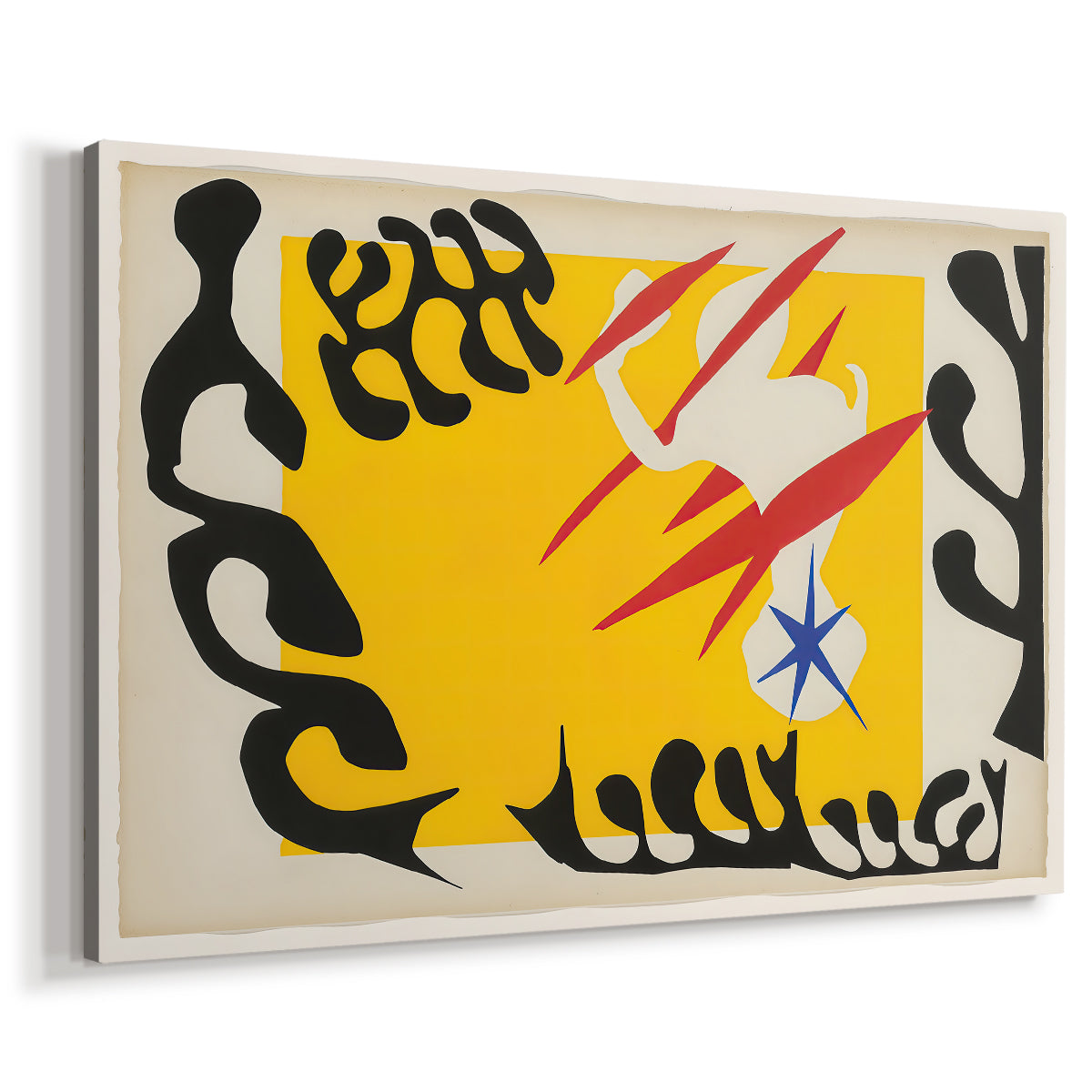 Canvas art print featuring a modernist collage with animal-like form, displayed at an angle