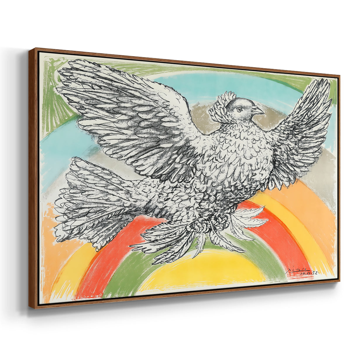 Flying Dove with Rainbow (Colombe volant à l'Arc-en-ciel), 1952 - Floater Framed Canvas Print